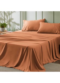 Bedsure Bedsure King Size Sheets - Soft Sheets for King Size Bed, 4 Pieces Hotel Luxury Burnt Orange Sheets King, Easy Care Polyester Microfiber Cooling Bed Sheet Set  - Image 1