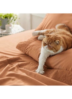 Bedsure Bedsure King Size Sheets - Soft Sheets for King Size Bed, 4 Pieces Hotel Luxury Burnt Orange Sheets King, Easy Care Polyester Microfiber Cooling Bed Sheet Set  - Image 4