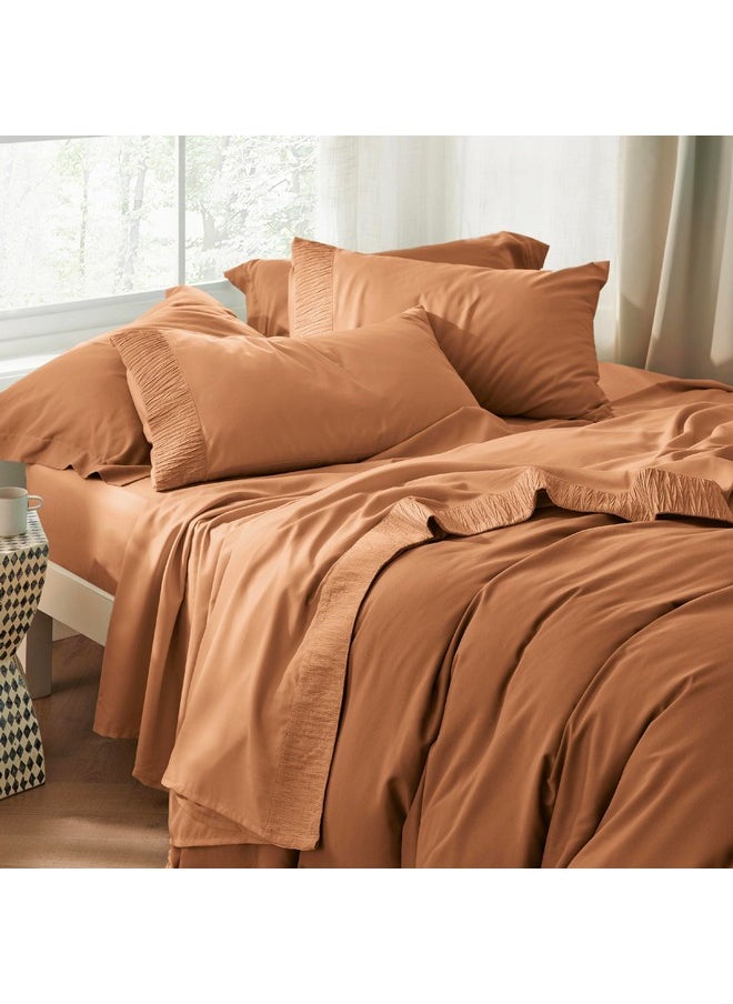 Bedsure - Bedsure King Size Sheets - Soft Sheets for King Size Bed, 4 Pieces Hotel Luxury Burnt Orange Sheets King, Easy Care Polyester Microfiber Cooling Bed Sheet Set - Image 1