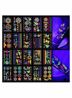 Excefore 20Sheet Glow in The Dark Temporary Tattoos 160+Styles Fluorescence UV Neon Body Face Fake Waterproof Tattoo Stickers for Women Men, Rave Festival Accessory Party Supplies  - Image 1