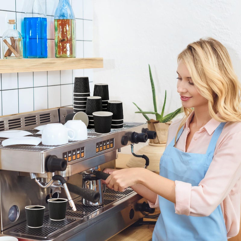 Tinsky 200 Pcs 4oz Paper Espresso Cups Ripple Wall Hot Cups For Coffee Disposable Coffee Cup Paper Hot/Cold Drinking Cups for Party  Picnic  Travel and Events (Black) - Image 2