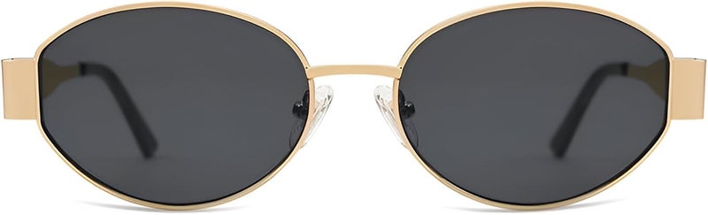 IFLASH Retro Oval Sunglasses For Women & Men | Trending, Stylish & Durable Metal Frame Vintage 90S UV Protected Sunglasses With UV 400 Protection Lenses (GOLD BLACK) - Image 2