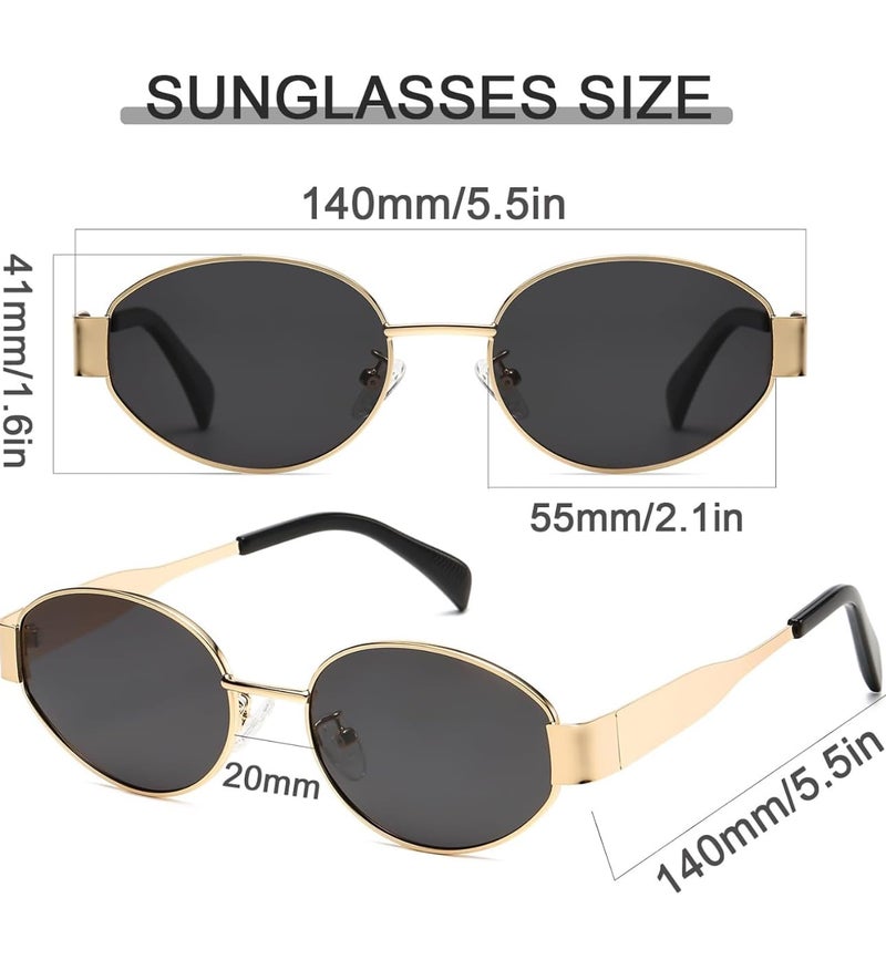 IFLASH Retro Oval Sunglasses For Women & Men | Trending, Stylish & Durable Metal Frame Vintage 90S UV Protected Sunglasses With UV 400 Protection Lenses (GOLD BLACK) - Image 5