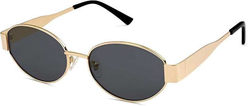 IFLASH Retro Oval Sunglasses For Women & Men | Trending, Stylish & Durable Metal Frame Vintage 90S UV Protected Sunglasses With UV 400 Protection Lenses (GOLD BLACK) - Image 1