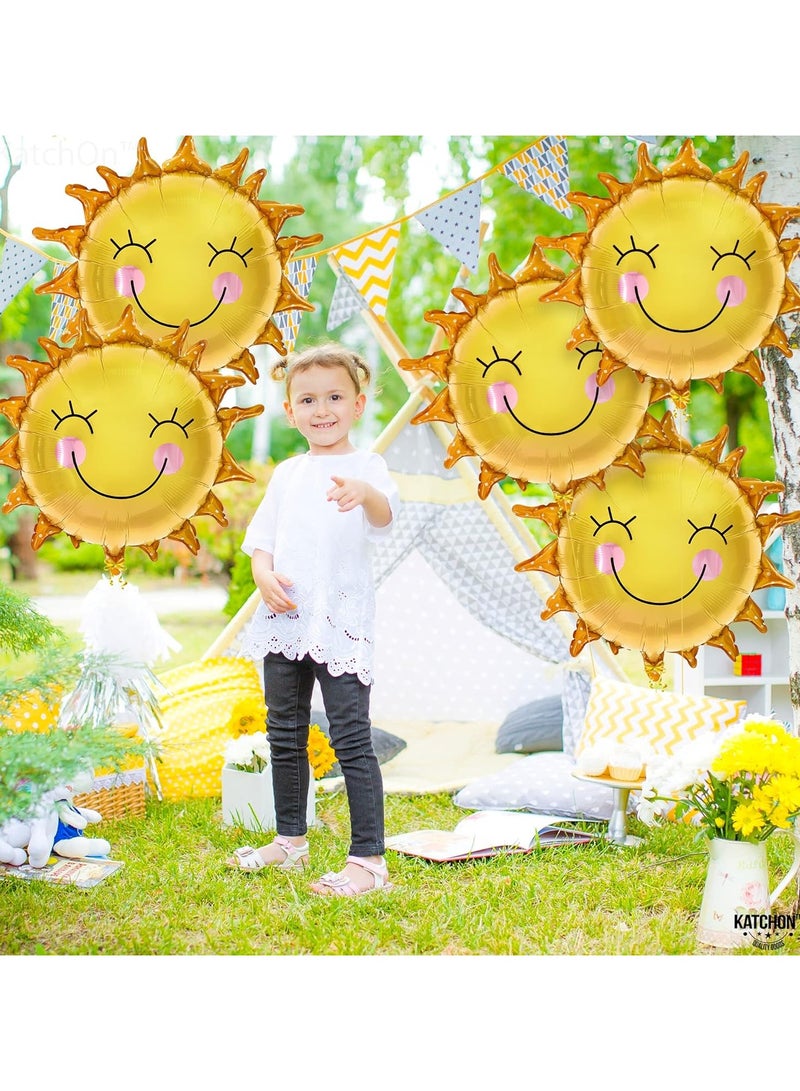 KatchOn, Smile Face Sun Balloons for Party - 26 Inch, Pack of 5 | Mylar Sunshine Balloons, Summer Balloons for Sunshine First Birthday Decorations | First Trip Around The Sun Birthday Decorations - Image 4