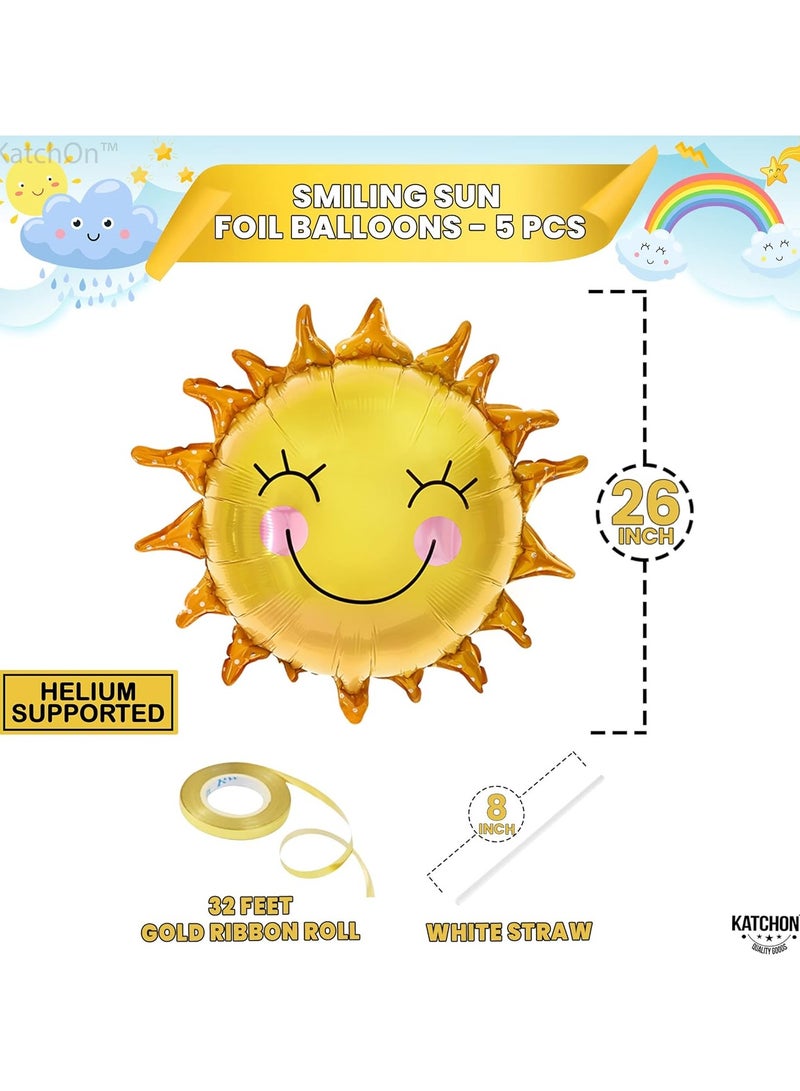 KatchOn, Smile Face Sun Balloons for Party - 26 Inch, Pack of 5 | Mylar Sunshine Balloons, Summer Balloons for Sunshine First Birthday Decorations | First Trip Around The Sun Birthday Decorations - Image 2