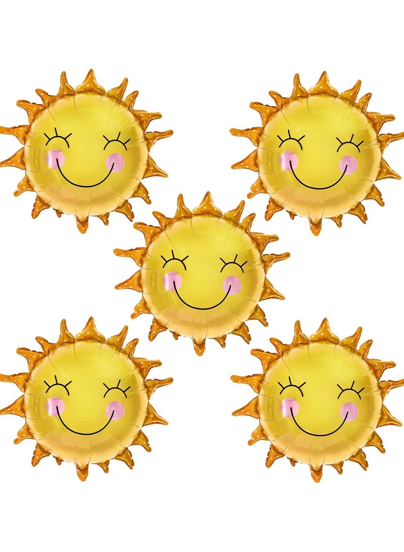 KatchOn, Smile Face Sun Balloons for Party - 26 Inch, Pack of 5 | Mylar Sunshine Balloons, Summer Balloons for Sunshine First Birthday Decorations | First Trip Around The Sun Birthday Decorations - Image 1