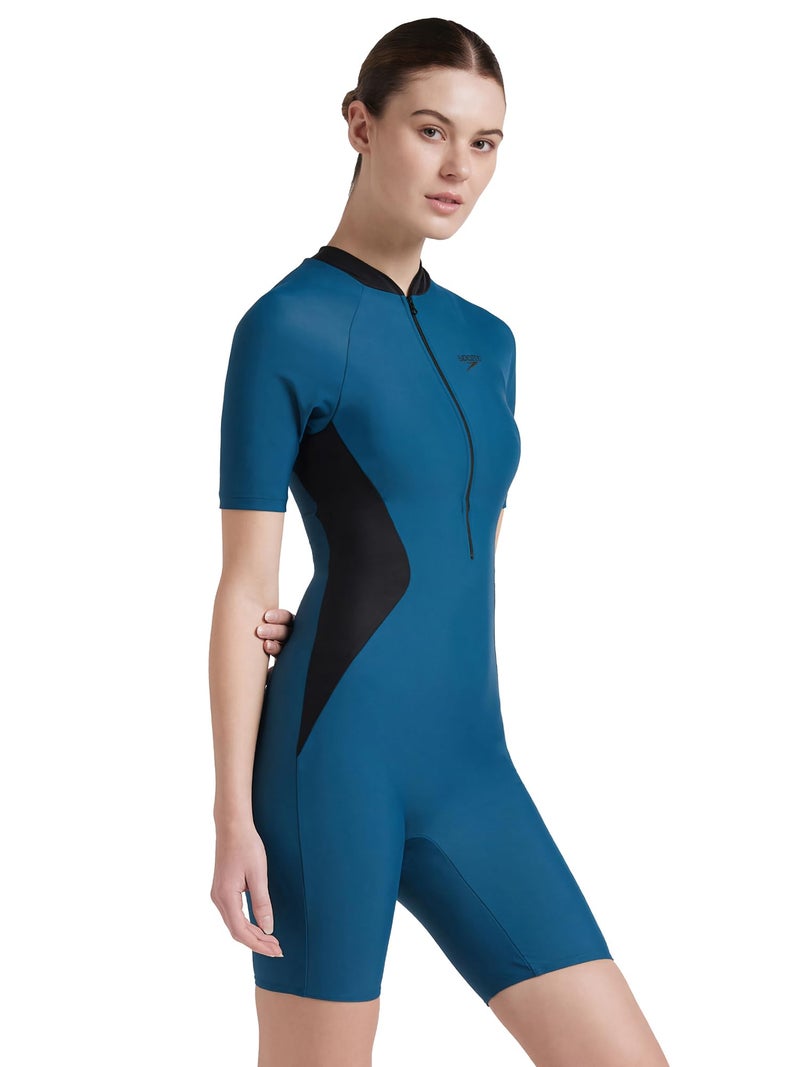 Speedo Women's Endurance Essential Panel Kneesuit Swimwear - Darkteal & Black - Image 3