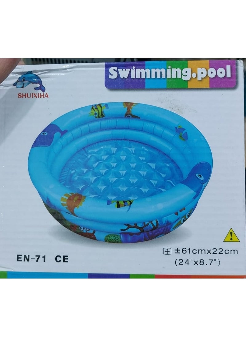 Inflatable Kids Pool, 24" Diameter x 8.7" High, Ocean Theme, Summer Fun Paddling Pool