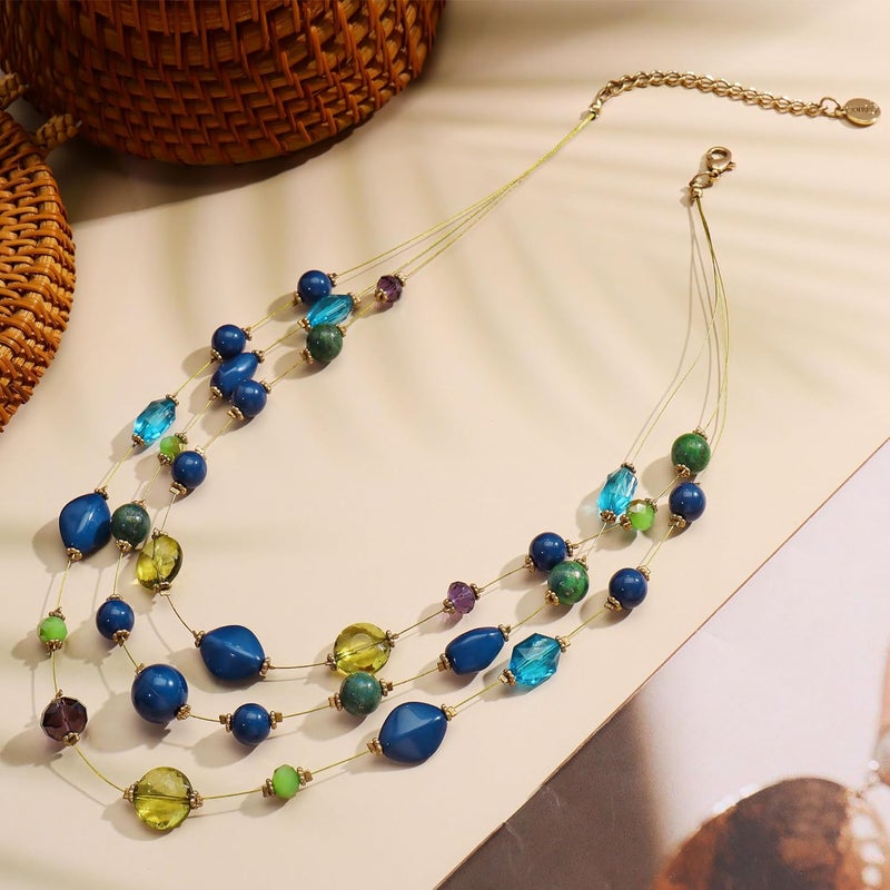 Coiris 3 Layers Illusion Wire Beaded Statement 19.5" Necklace for Women - Image 4