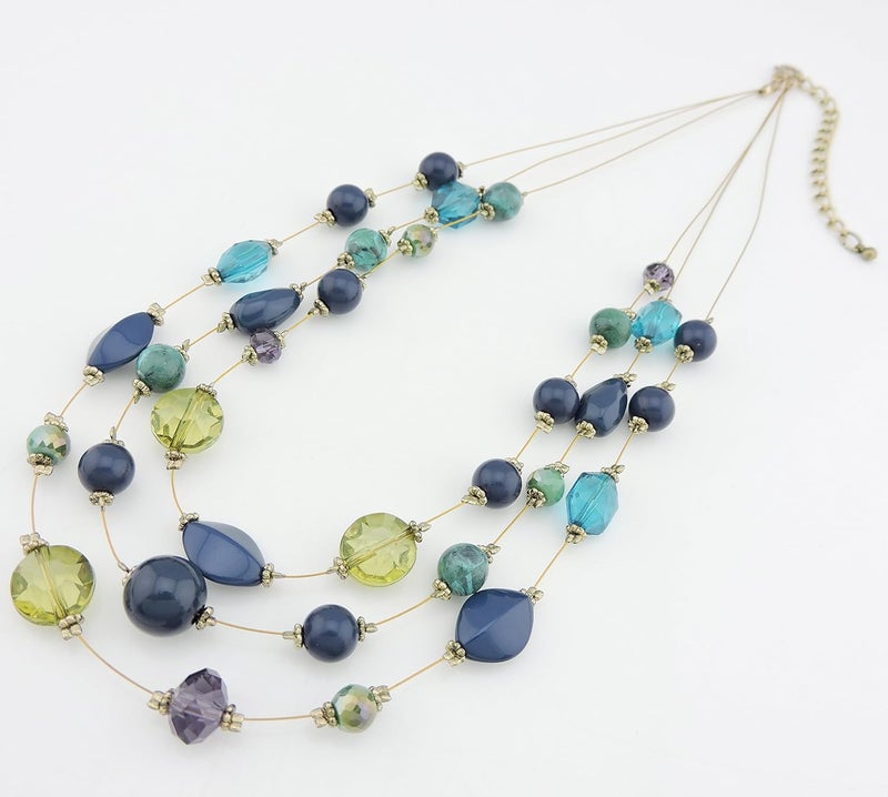 Coiris 3 Layers Illusion Wire Beaded Statement 19.5" Necklace for Women - Image 3