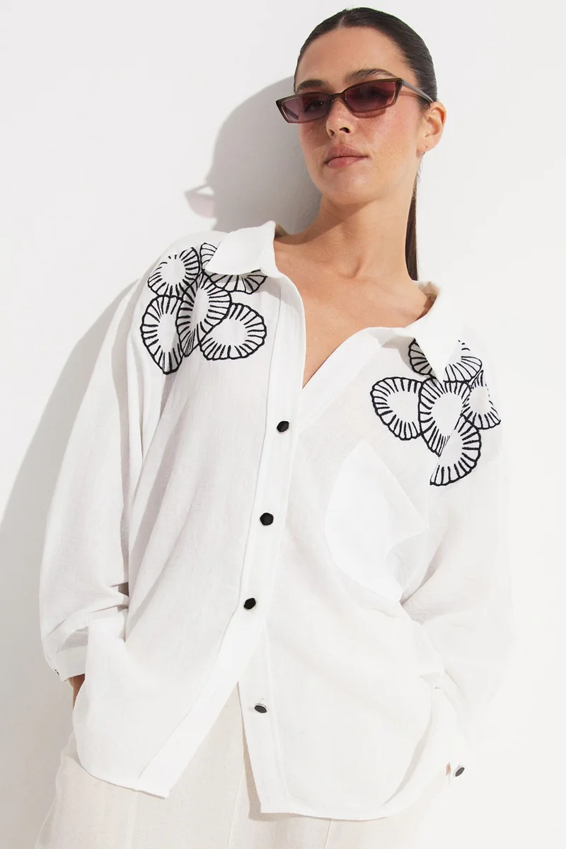 JUNE Embroidered Detailed Loose Cut Shirt
