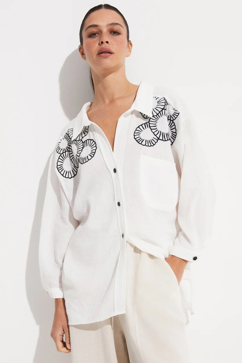 JUNE Embroidered Detailed Loose Cut Shirt