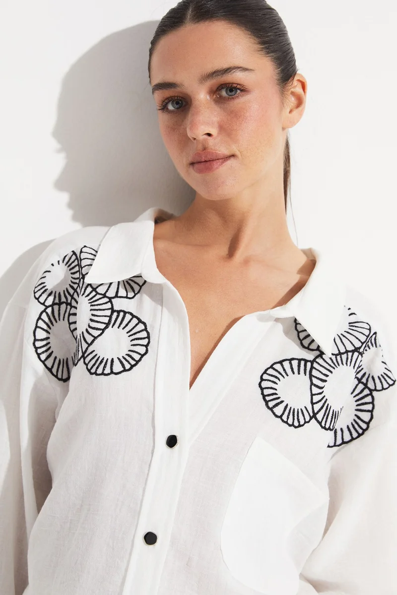 JUNE Embroidered Detailed Loose Cut Shirt