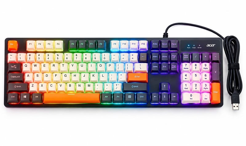 Acer Mechanical Gaming Keyboard, OKW214, 100 Keys, RGB Backlit, Red Switches, Anti-Ghosting, Wired USB, English Layout, Black - Image 1