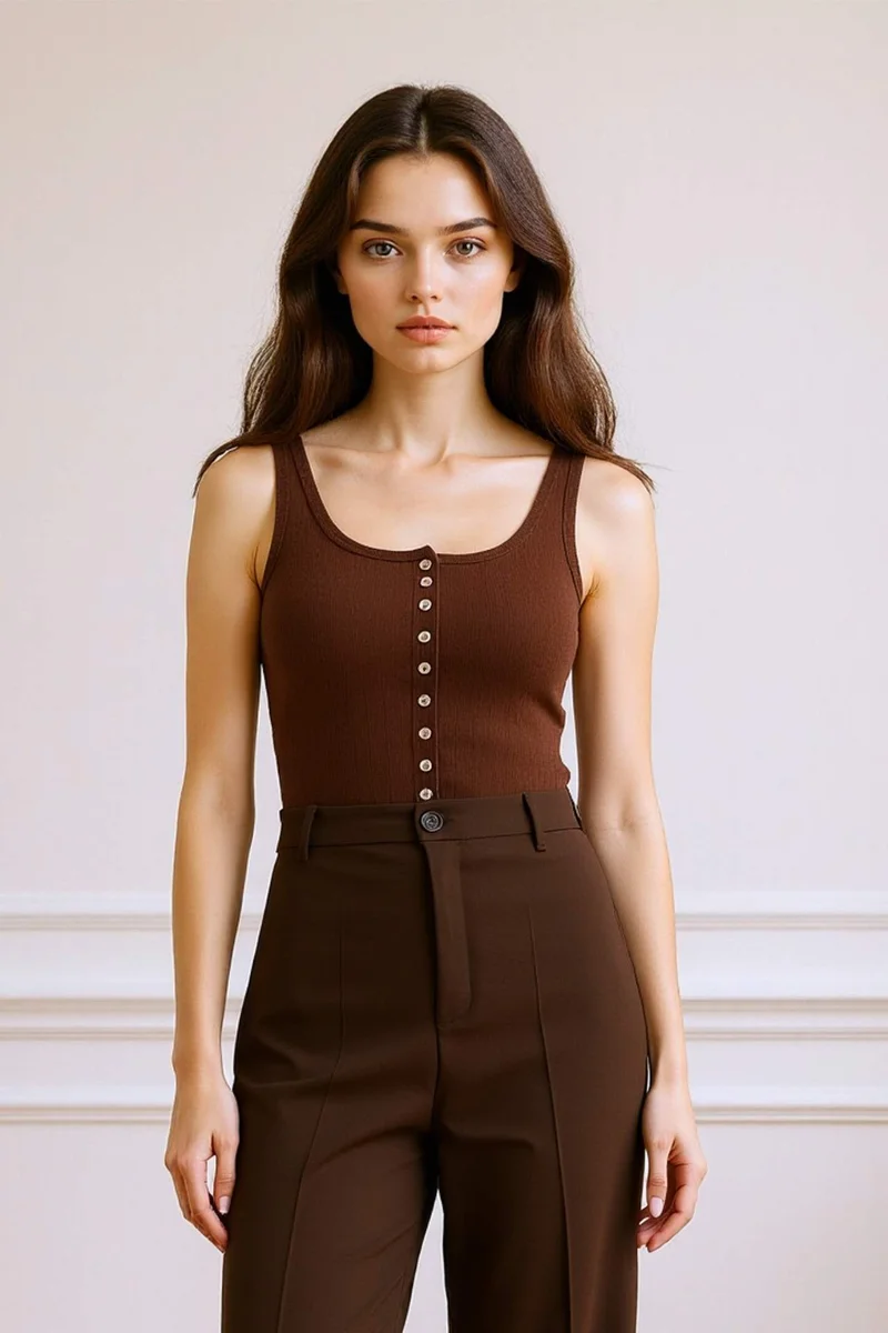 ديفاكتو Slim Fit Button Neck Tank Top