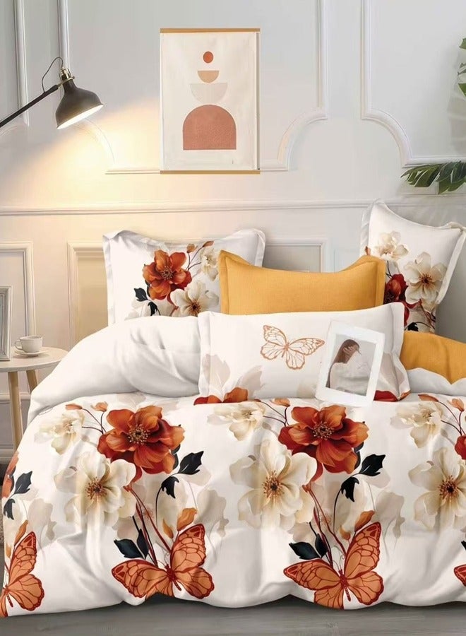 King Size 220x240 cm - 6-Pcs Bed Set, Microfiber Fabric - 1 Duvet Cover, 1 Fitted Sheet, 4 Pillowcases ， Breathable, comfortable and soft (Filler Not Included)