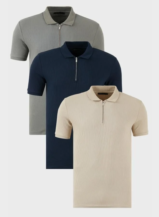 Buratti  Buratti Cotton Regular Fit Half Zipper 3-Pack Polo Collar T-Shirt Men's Polo Collar T-Shirt 5902738S3 for Men | Best Price UAE