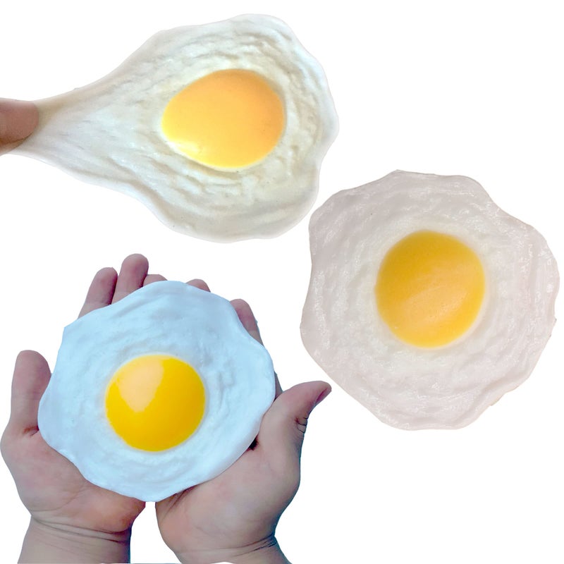 Cooplay 3pcs Fake Pan Fried Eggs Funny Realistic Artificial Funny Novelty Squeeze Tricky Prank Props Gags Joke Toys Stress Relief Anxiety for Adult Halloween Christmas Party - Image 3