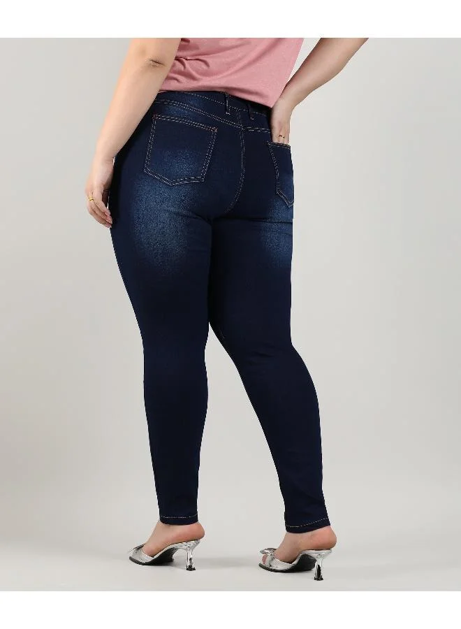 انستافاب بلس بنطال جينز نسائي من الدينيم بقصة ضيقة باللون الأزرق الداكن