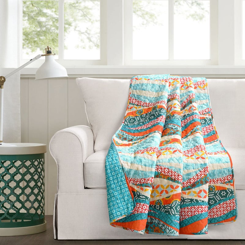 Lush Decor Lush Decor Hailey Watercolor Wave Reversible Cotton Throw Blanket 60 x 50 Turquoise 
