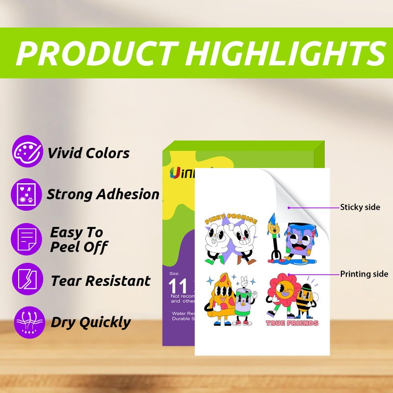 Uinkit Printable Premium Vinyl Sticker for Inkjet Printer 11x17 inch 10Sheets Matte White Sticker Paper Waterproof Adhesive Vivid Colors - Image 2