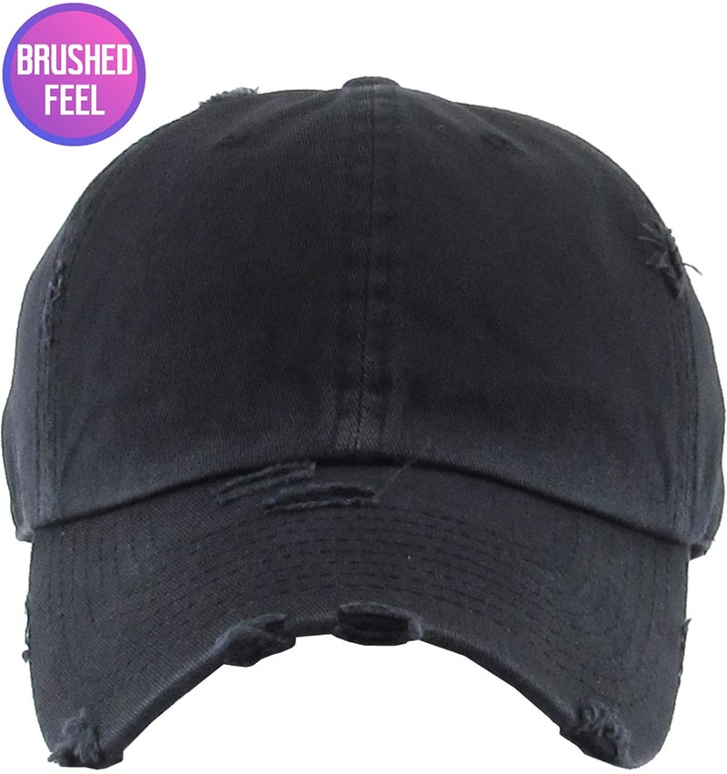 KBETHOS KBE-PG-VINTAGE BLK Vintage Washed Cotton Baseball Cap, Black - Image 2