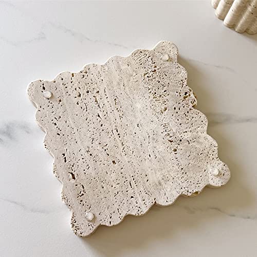 SAIDKOCC Vintage Natural Marble Tray Small Ornaments Scalloped Tray Handmade Storage Dish for Counter, Vanity, Dresser, Nightstand and Desk (Beige Travertine) - Image 5