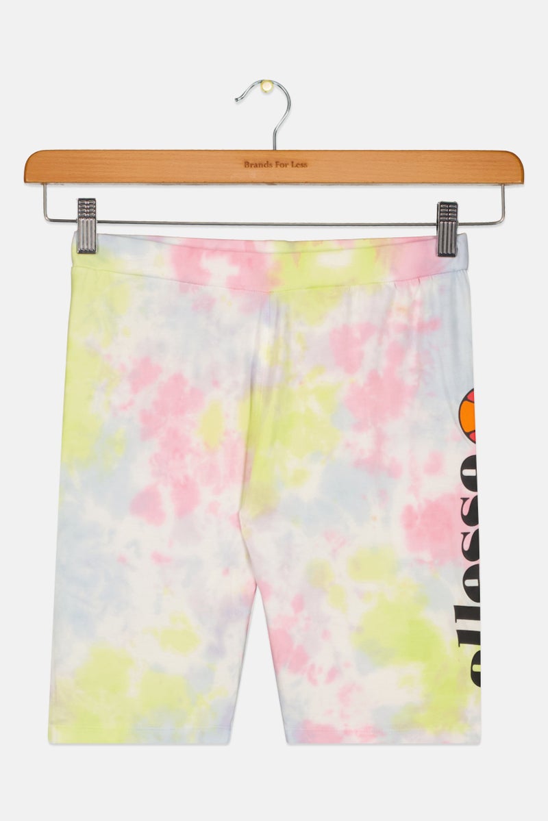 Ellesse Kids Girl Tie Dye Training Shorts, Neon Yellow Combo - Image 1