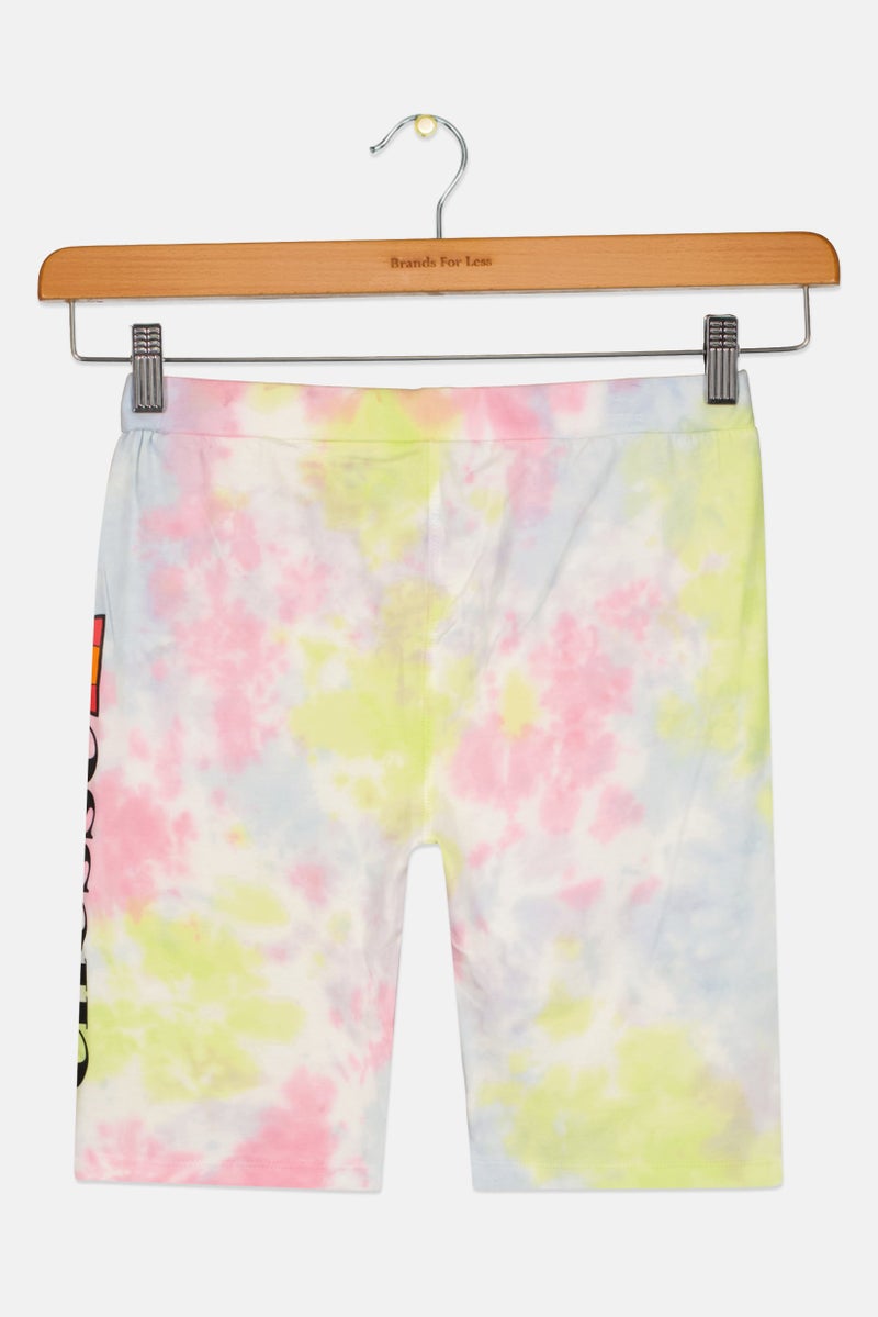 Ellesse Kids Girl Tie Dye Training Shorts, Neon Yellow Combo - Image 2