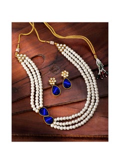PEORA Peora Pearl Mala Blue Necklace & Earrings for Women Girls Traditional Ethnic Jewellery Set  - Image 2