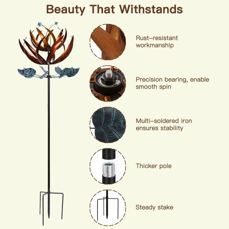 Pure Echo Wind Spinners for Yard and Garden, Wind Spinners Outdoor Large Metal, 84 inch Kinetic Wind Spinner & Wind Sculptures, Windmill Decor(Lotus) - Image 5