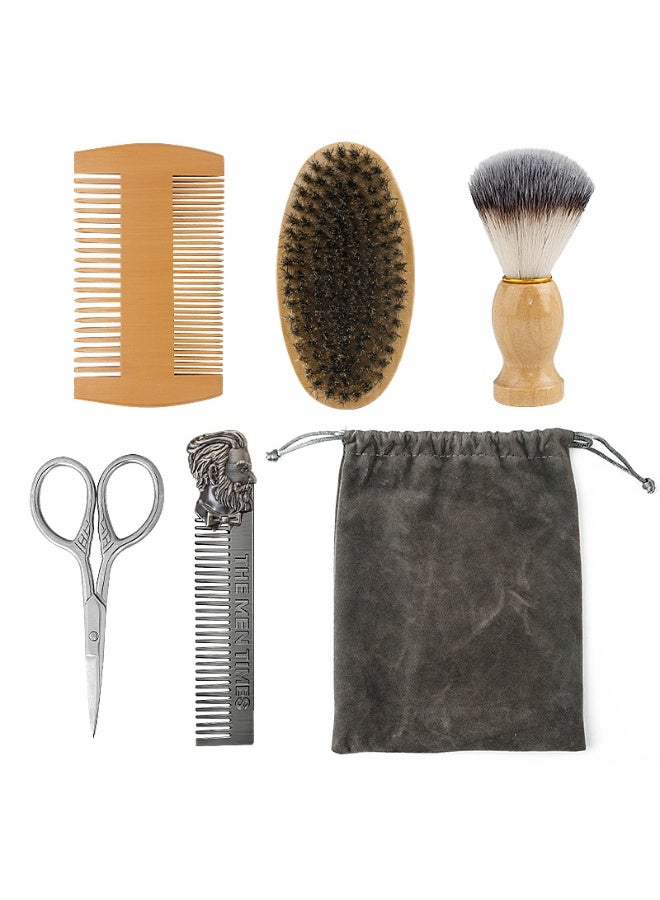 هاي هيلوك مجموعة عناية باللحى للمحترفين، فرشاة لحية مزدوجة الوجه، فرشاة بيضاوية، مشط مصنوع من الفولاذ المقاوم للصدأ ومقص لتصفيف لحى الرجال. - Image 3