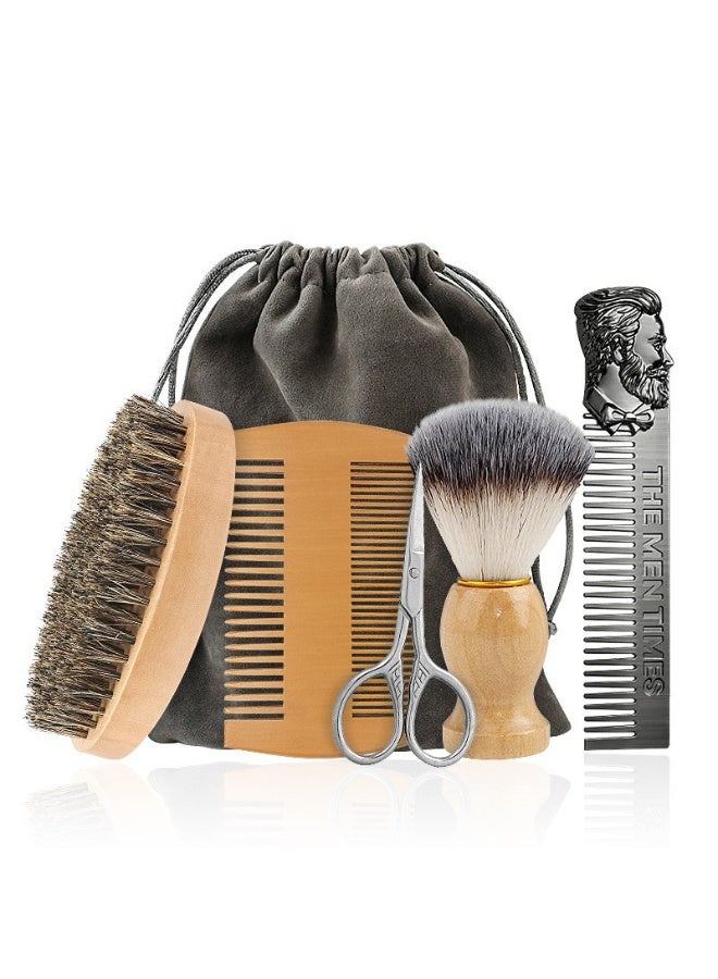 هاي هيلوك مجموعة عناية باللحى للمحترفين، فرشاة لحية مزدوجة الوجه، فرشاة بيضاوية، مشط مصنوع من الفولاذ المقاوم للصدأ ومقص لتصفيف لحى الرجال. - Image 1
