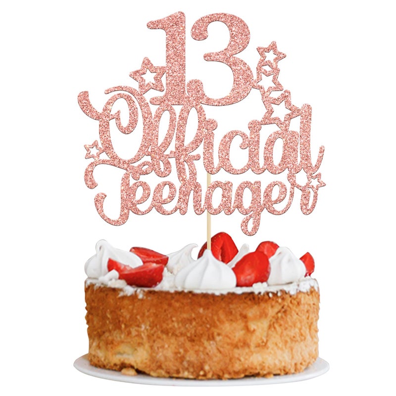 Ephlyn 1 Pack 13 Official Teenager Cake Topper Glitter Number 13 13th Birthday Cake Pick Decorations for Teen 13th Birthday Party Decorations Supplies Rose Gold - Image 1