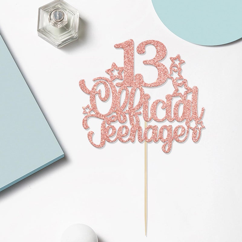 Ephlyn 1 Pack 13 Official Teenager Cake Topper Glitter Number 13 13th Birthday Cake Pick Decorations for Teen 13th Birthday Party Decorations Supplies Rose Gold - Image 3