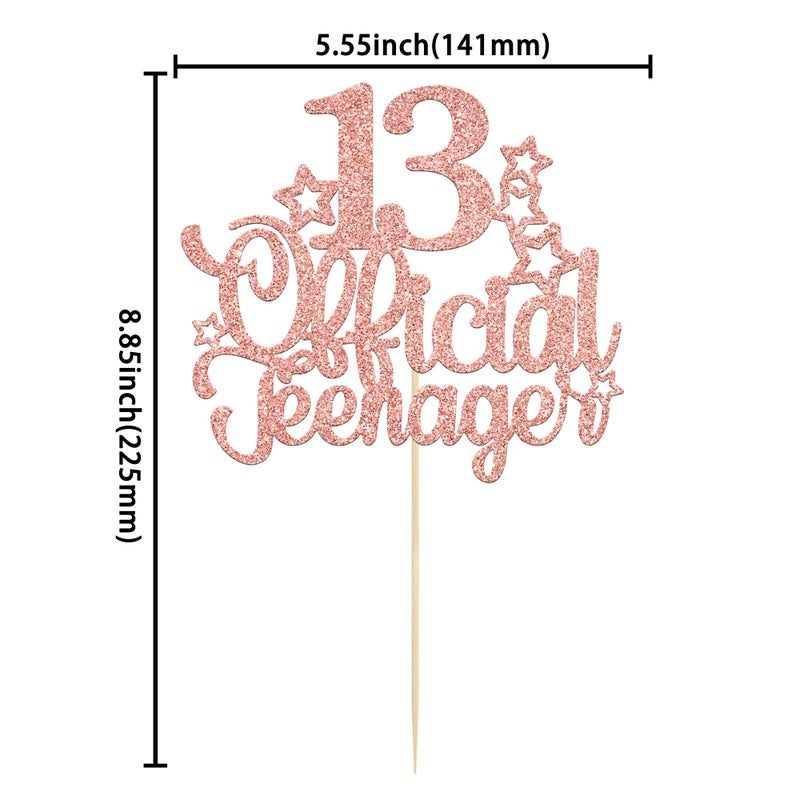 Ephlyn 1 Pack 13 Official Teenager Cake Topper Glitter Number 13 13th Birthday Cake Pick Decorations for Teen 13th Birthday Party Decorations Supplies Rose Gold - Image 2