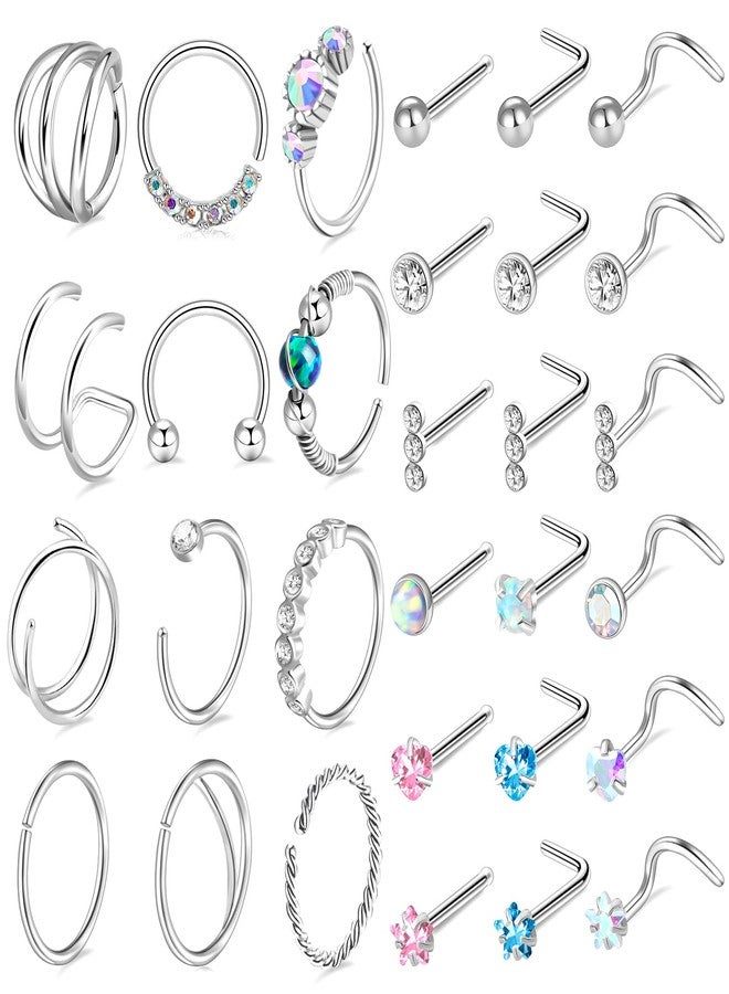 ONESING 30 Pcs 20G Nose Rings for Women Nose Rings Hoops L Shape Nose Studs Screw Stainless Steel Nose Piercings Jewelry Body Piercings Jewelry for Women Men - Image 1