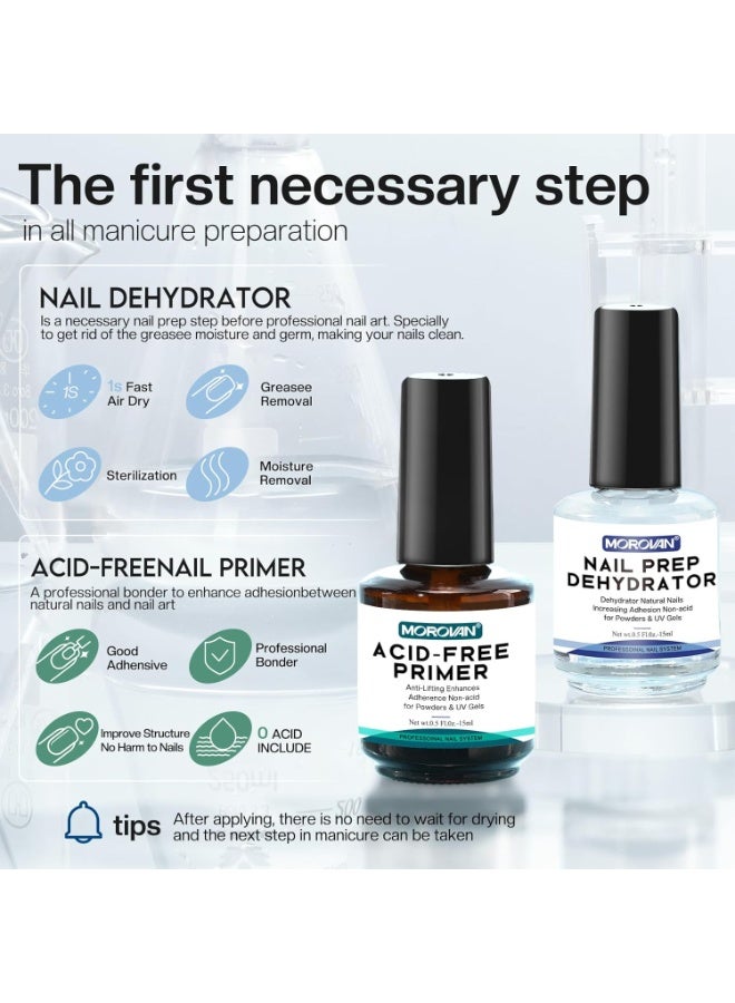 Morovan Professional Natural Nail Prep Dehydrate and Acid-Free Primer, Dehydrator for Acrylic and Gel Nail Polish, Non Acid Primer for UV Gels Fast Dry Superior Bonding Agent Gift Box Set - Image 4