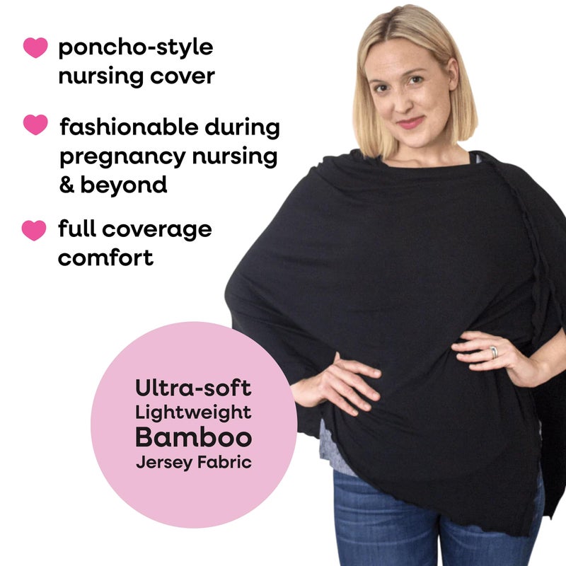 Bamboobies Nursing Cover for Breastfeeding - Ultra-soft, Lightweight - Multi-use - One Size, Black Poncho. - Image 2