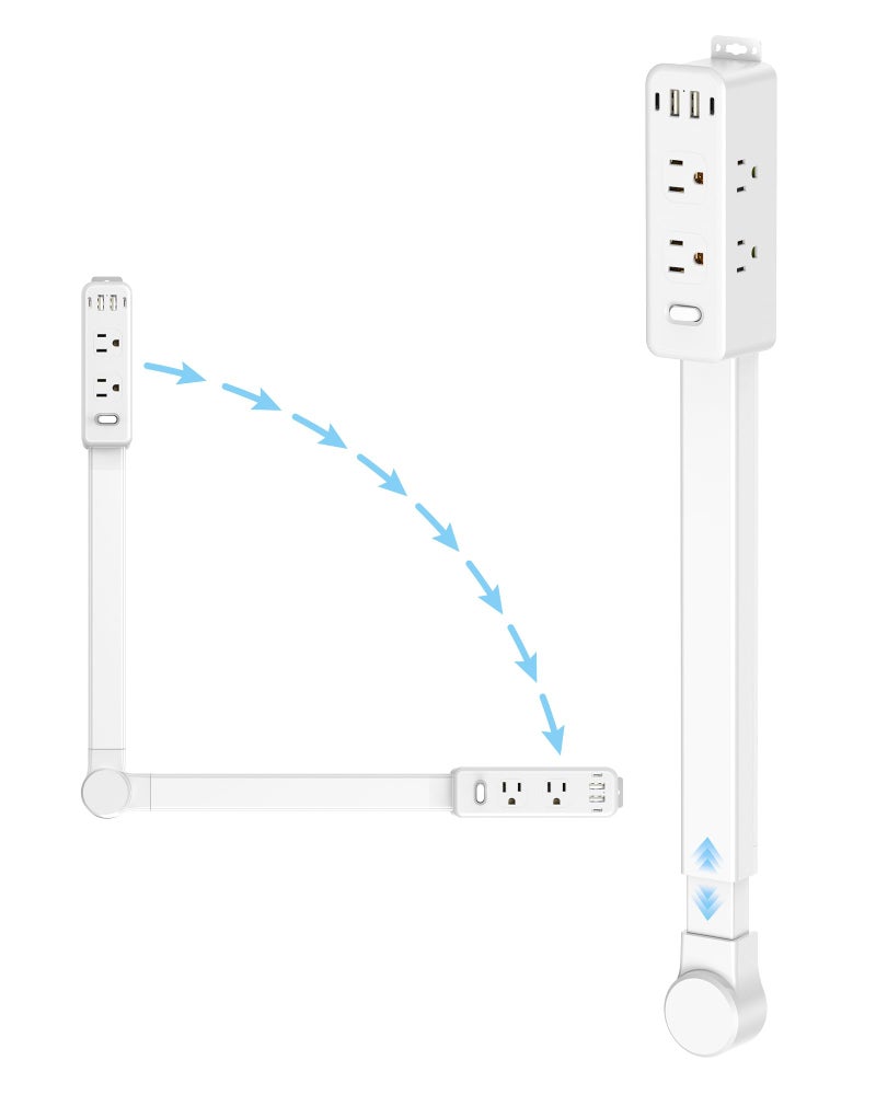Olcorife Outlet Extender Stick, Power Strip with 6 Outlets & 4 USB Ports, Extends 22"-34", Rotates 180Â°(90Â° per Side), Home Dorm Essential for Nightstand, Couch and Desk - Image 1