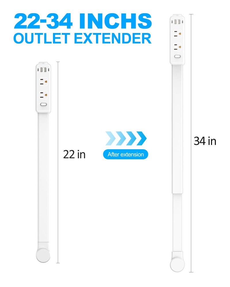 Olcorife Outlet Extender Stick, Power Strip with 6 Outlets & 4 USB Ports, Extends 22"-34", Rotates 180Â°(90Â° per Side), Home Dorm Essential for Nightstand, Couch and Desk - Image 2