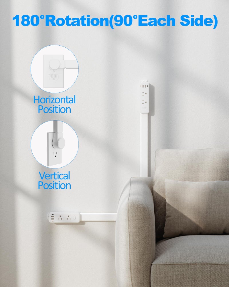Olcorife Outlet Extender Stick, Power Strip with 6 Outlets & 4 USB Ports, Extends 22"-34", Rotates 180Â°(90Â° per Side), Home Dorm Essential for Nightstand, Couch and Desk - Image 3