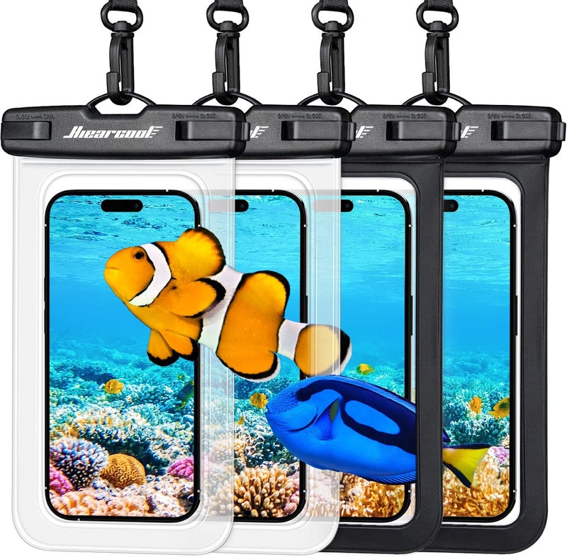 Hiearcool Waterproof Phone Pouch, Water Proof Phone Case for iPhone, Waterproof Cell Phone Dry Bag for Cruise Travel Vacation Essentials Large Waterproof Phone Holder 4 Pack-Black&Clear - Image 1