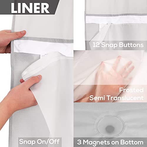River Dream Long No Hook Slub Textured Shower Curtain with Snap-in PEVA Liner Set - 71" x 77"(75"), Hotel Style with See Through Top Window, Grey Fabric Curtain & Waterproof Liner, Gray, 71x77 - Image 5