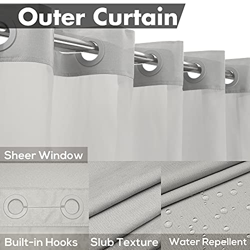 River Dream Long No Hook Slub Textured Shower Curtain with Snap-in PEVA Liner Set - 71" x 77"(75"), Hotel Style with See Through Top Window, Grey Fabric Curtain & Waterproof Liner, Gray, 71x77 - Image 3