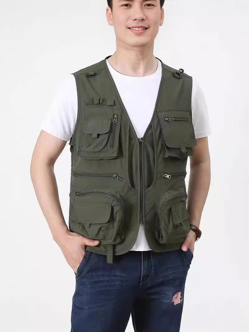 Work Clothes Multi-Pocket Tooling Mesh Vest Men'S Outdoor Fishing Pographic Director'S Work Clothes Vest Printable Logo - Image 3