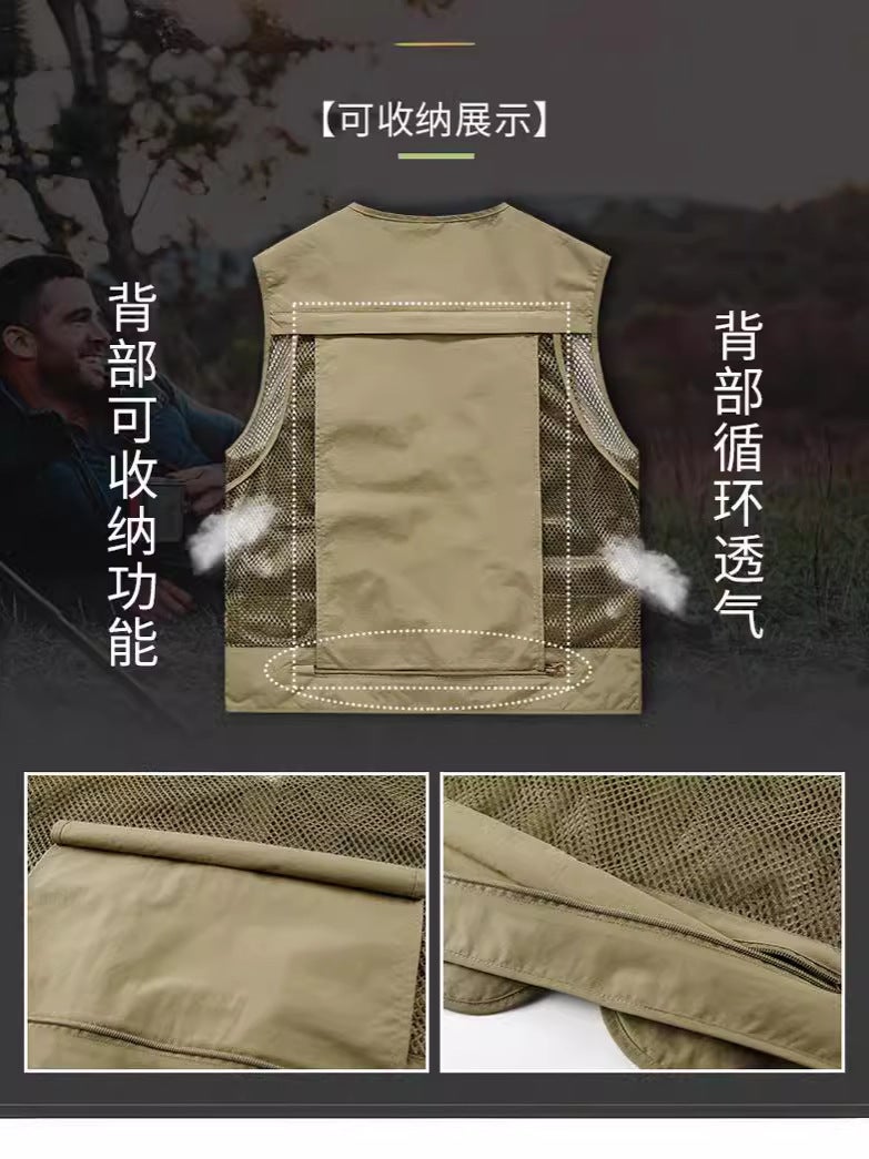 Work Clothes Multi-Pocket Tooling Mesh Vest Men'S Outdoor Fishing Pographic Director'S Work Clothes Vest Printable Logo - Image 4