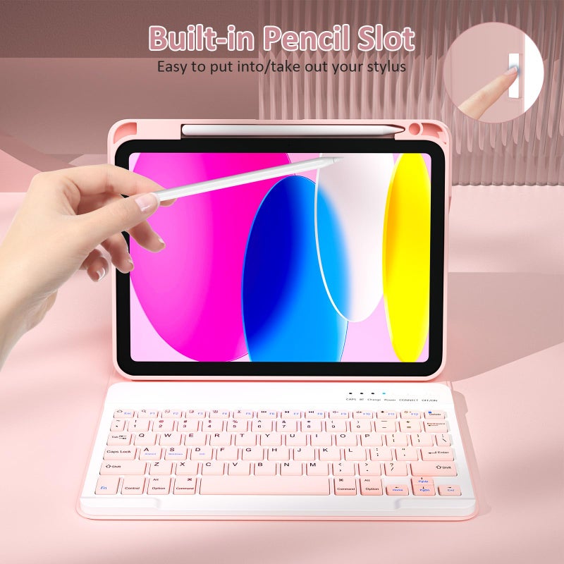 KBCASE for iPad 11th 10th Generation Case with Keyboard, Detachable Wireless Keyboard Case for iPad A16 11 inch 2025/10th Gen 10.9 inch 2022, with Pencil Holder (Light Pink) - Image 5