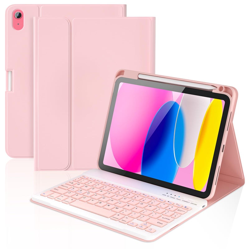 KBCASE for iPad 11th 10th Generation Case with Keyboard, Detachable Wireless Keyboard Case for iPad A16 11 inch 2025/10th Gen 10.9 inch 2022, with Pencil Holder (Light Pink) - Image 1